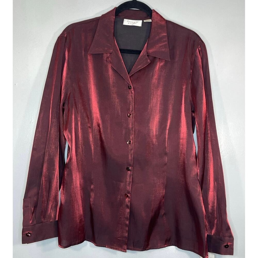 DANA B & KAREN VINTAGE FLAIR Women Long Sleeve Shirt Button Up Red iridescent 12
